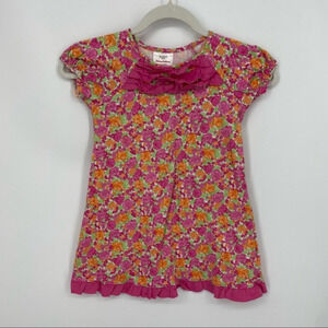 Hanna Andersson Floral Ruffle Dress Size 5-6 110cm Pink Cotton Toddler Baby Boho